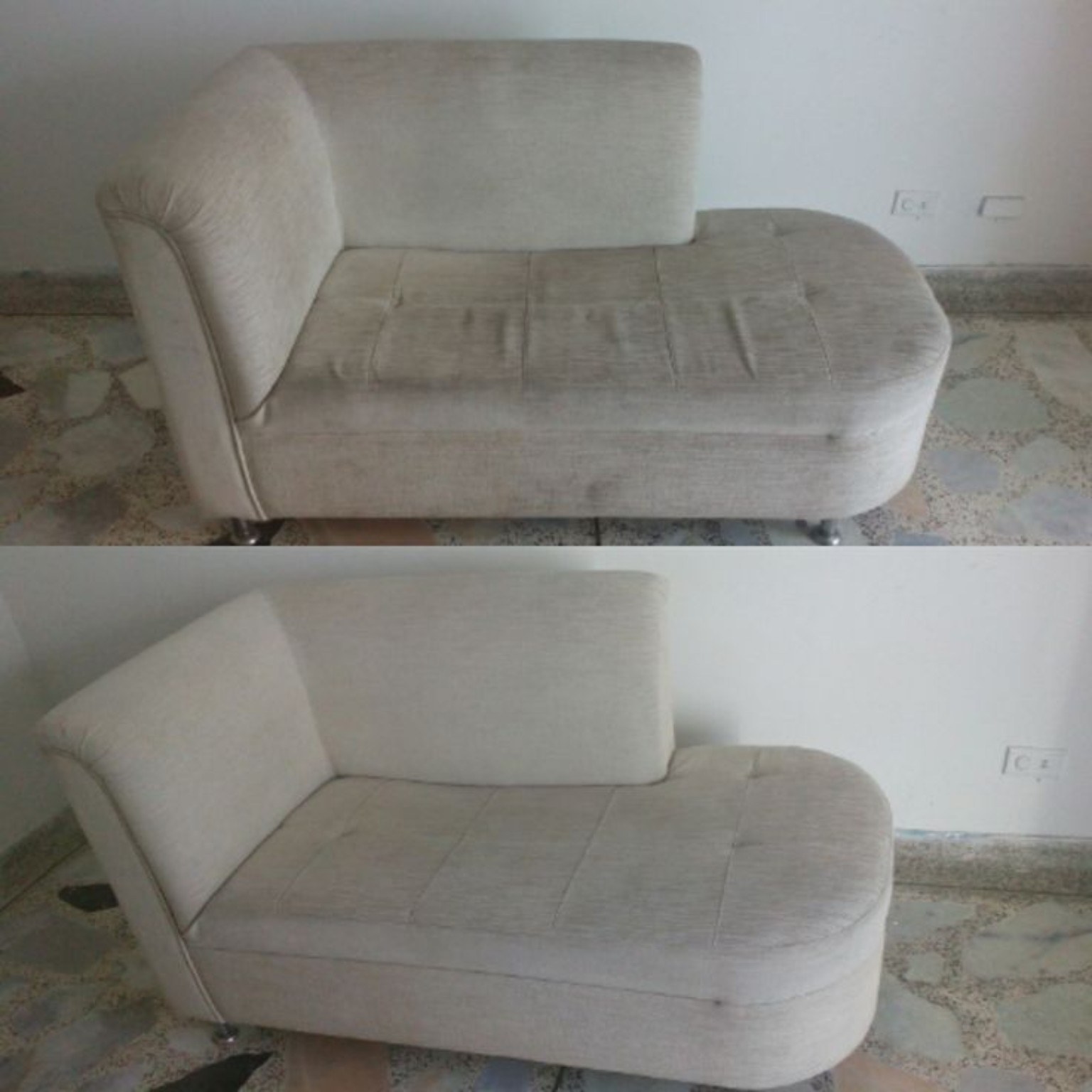 Chaise lounge before and after upholstery cleaning