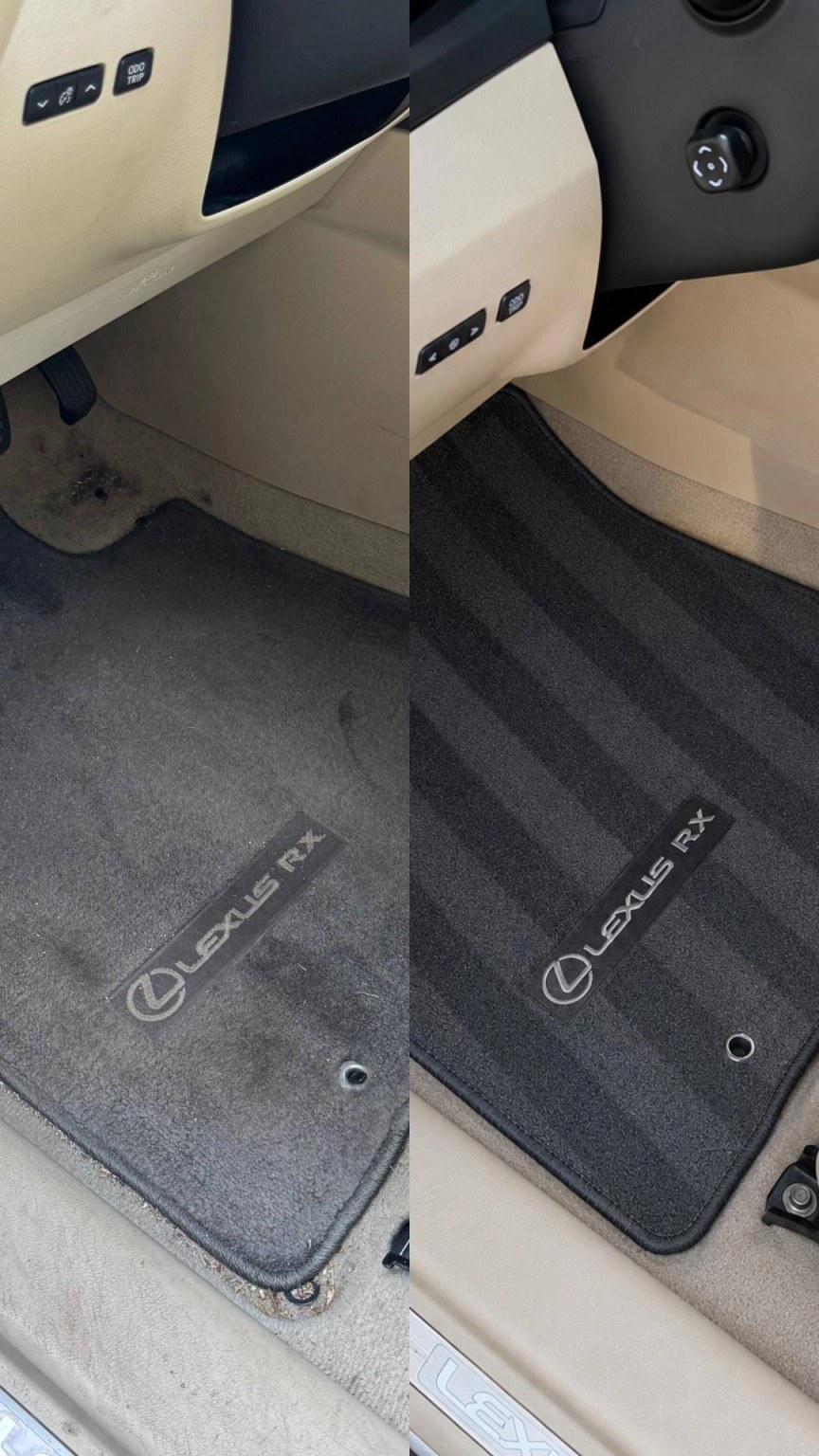 Lexus RX driver floor mat before and after cleaning