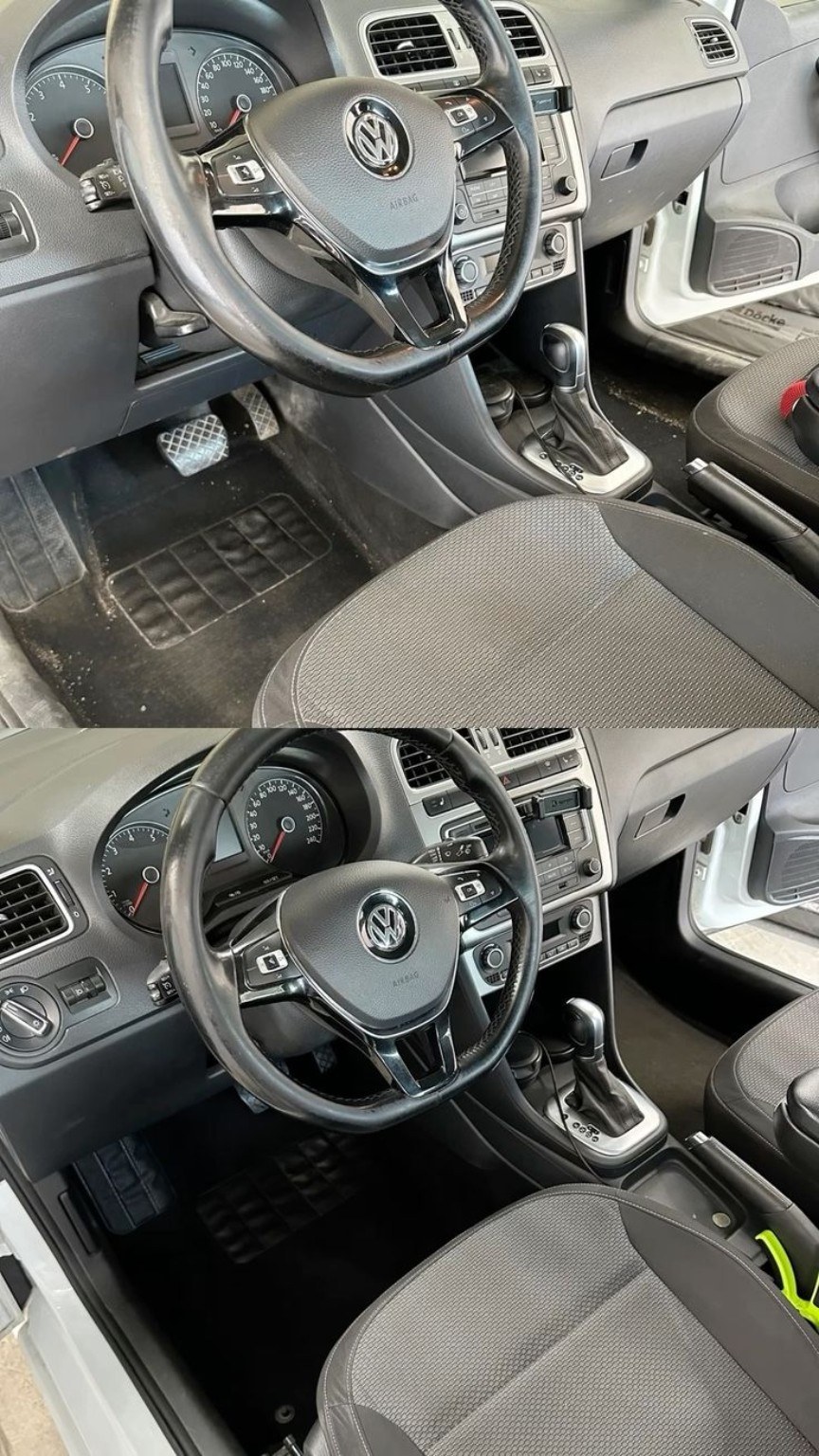 Volkswagen interior before and after cleaning